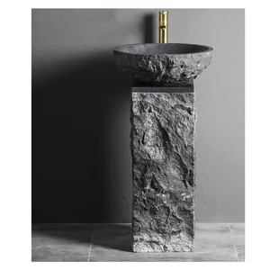 Bağlantısız taş lavabo doğal taş granit yıkama kasesi lavabo lavabo banyo havzaları vanity koyu gri