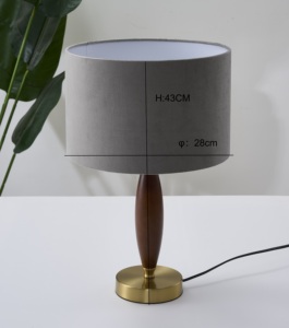 โคมไฟตั้งโต๊ะแบบเอดิสันและ E27ข้างเตียงสไตล์ชนบทโคมไฟตั้งโต๊ะไม้ยางพารากำมะหยี่สีเทาสำหรับห้องอ่านหนังสือ - Product Image 5