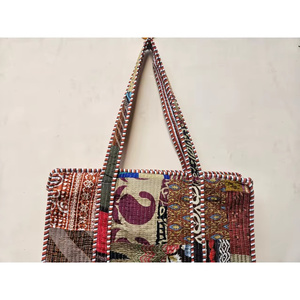 Bolso Tote de Seda Vintage Indio para Mujer, Hecho a Mano, con Parches, Acolchado, con Cierre, de la Mejor Calidad, Cosido a Mano, Cómodo - Product Image 3