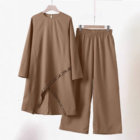 Ensemble pantalon large et chemise décontractée à col rond pour femme, collection printemps, très tendance