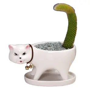 Keramische Katzen form Sukkulente Töpfe Indoor Animal Planter Pot mit Drainage Tray Cactus Plant Dekorativ für Home Offices