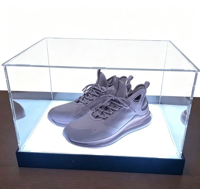 XFL Custom Acrylic Shoe Box with LED Lighted Base, Illuminated Sneaker Display Case for Collectors