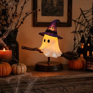 Party Home <b>Decor</b> <b>Halloween</b> Ghost Usb Powered Witch Broomstick Led Table Lamp Spooky Night Light Desktop Ornaments - Product Image 2
