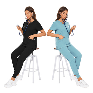 ชุดยูนิฟอร์มพยาบาลสีแดงเบอร์กันดีทันสมัยสำหรับผู้หญิง เสื้อครอปคอไขว้ กางเกงโยคะ 3 กระเป๋า ชุดสครับทางการแพทย์ ชุดยูนิฟอร์มโรงพยาบาล - Product Image 3