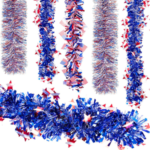 Guirlande patriotique du 4 juillet, rouge, blanc, bleu, paillettes métalliques épaisses, guirlande de paillettes sur mesure, décoration pour la fête de l'Indépendance - Product Image 1