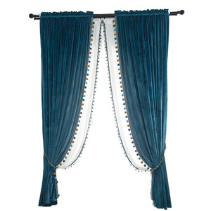 Rideaux de luxe en pompons pour salon, rideaux occultants en velours, ensemble de rideaux de luxe à franges pour chambre à coucher - Product Image 2