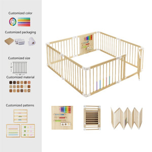 Parque de juegos de madera ajustable para bebés y niños pequeños, centro de actividades interior con puerta con cerradura, valla de juegos, parque infantil grande - Product Image 3