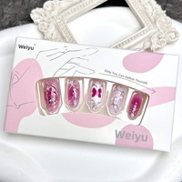 Faux ongles à presser en métal plaqué or, dégradé rose-rouge, avec nœuds et papillons, haut de gamme, audacieux, style occidental, autocollants pour nail art, esthétique Y2K