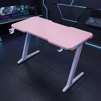 Bureau de jeu PC rose moderne avec éclairage LED, stations de jeu d'angle personnalisées, bureau de jeu RGB en métal réglable, pas cher