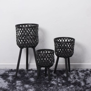 Nordic Rattan Flower <b>Pots</b> Wooden Stand Indoor Planters Manual Weaving Home Decor Minimalist Style - Product Image 3