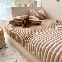 Housse de matelas épaisse et chaude à rayures, en peluche de lapin à bulles, couleur dégradée, drap-housse intégral