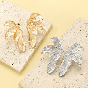 Boucles d'oreilles nouvelle mode Vintage grande feuille de métal boucles d'oreilles bijoux de mode filles femmes - Product Image 6