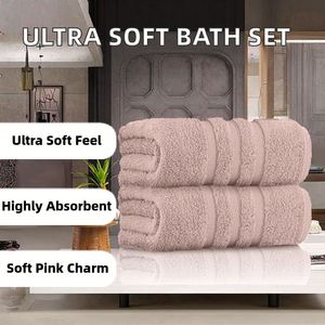 Lot de 2 serviettes de bain ultra douces et super absorbantes GC GAVENO CAVAILIA, 499 GSM, en coton égyptien, texture lin, rose blush, 80x140cm - Product Image 2
