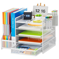 Organisateur de tiroirs de salon moderne en fer à 4 niveaux, détachable, avec 5 porte-documents verticaux et 2 porte-stylos, multi-niveaux pour bureau