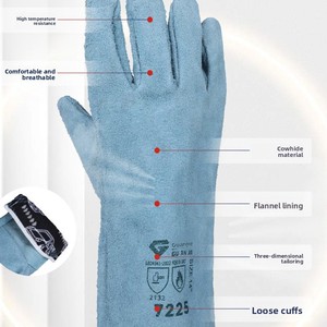 Gants <span class=keywords><strong>de</strong></span> soudage électriques épais à deux couches Jun Yu 7225 (35CM) - Polyester et coton mélangés - Product Image 1