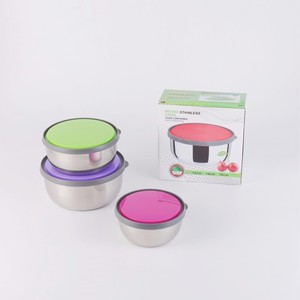 Precook 3 cái thép không gỉ lấy đi ngoài trời giữ tươi Vòng Màu nắp nhà bếp thực phẩm lưu trữ <span class=keywords><strong>container</strong></span> <span class=keywords><strong>Set</strong></span> với nắp đậy - Product Image 6