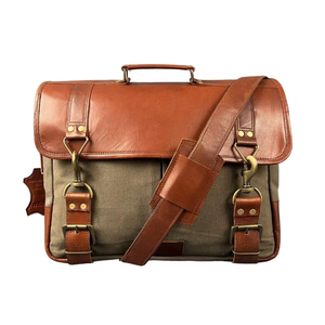 Madosh chính hãng nâu da vải máy tính xách tay cặp cho nam giới sang trọng mềm văn phòng Vai Messenger Túi Xách với bên Crossbody - Product Image 1