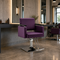 Kursi Salon Hidrolik Ungu Mewah Profesional Kulit PU Kursi Penata Rambut Barber Shop Kursi Spa Kecantikan Reclining Krom