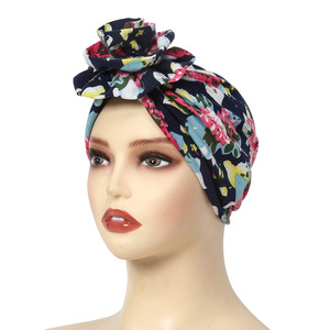 HZM-24260 Adults <strong>Flower</strong> Shaped <strong>Turban</strong> Solid Color Original Caps Rose Elastic Headscarf Hat