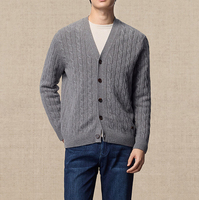 Reine Kaschmir V-Ausschnitt Zopfmuster Lässige Strickjacke Herren Kaschmir-Cardigan Winter