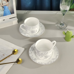 Tasse à thé de l'après-midi en porcelaine osseuse, tasse à lait et à café pour le petit-déjeuner avec soucoupe, léopard gris, double tasse et soucoupe, boîte cadeau - Product Image 2