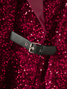 Blazer ample à sequins pour femme, style hiver 2025, nouveau style tendance, personnalisé, polyvalent, col à empiècements, <span class=keywords><strong>ceinture</strong></span> décorative - Product Image 3