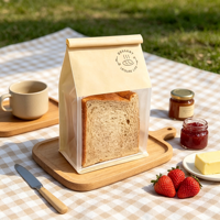 Sacs en papier kraft imprimés sur mesure avec fermeture à lien métallique et fenêtre transparente pour l'emballage en vrac de pains de boulangerie