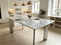 Table à manger rectangulaire moderne en quartzite bleu cristal naturel de luxe, table à manger en marbre bleu sodalite pour villa, maison, hôtel