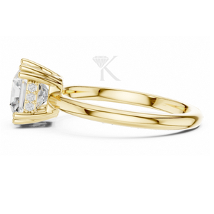 Anillo de Compromiso Solitario Elegante con Corte Cojín, Oro Amarillo de 14K, Anillo con Halo Oculto, Anillo de Boda Único de Doble Punta, Minimalista - Product Image 2