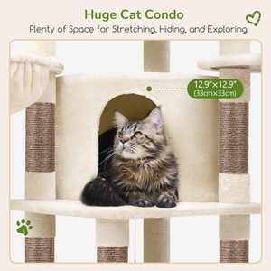 <b>Cat</b> <b>Tree</b>, 51in Curved Series Modern <b>Cat</b> Tower for Indoor <b>Cats</b> with Hammock, 7 Sisal <b>Scratching</b> <b>Posts</b>, Large Fan-Shaped Platform - Product Image 2