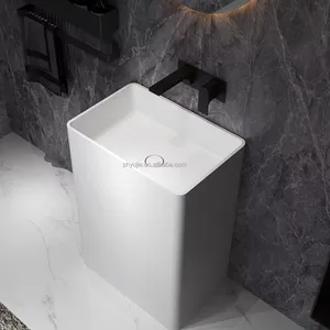 Solid Surface Stone Resin Pedestal Sink Bathroom Freestanding Resin Stone Wash Basins Matte White Artificial Stone Wash Basin