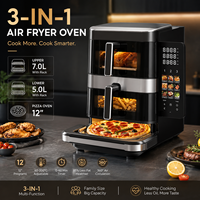 Friteuse à air électrique multifonction pour pizzas, double panier 7L + 5L + 12 pouces, écran LCD, garantie 3 ans, écran tactile pliable