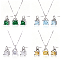 Set Perhiasan Batu Kelahiran Perak Sterling Grosir 1.6 Karat Moissanite Potongan Emerald Holo Solitaire Liontin Kalung Set Anting