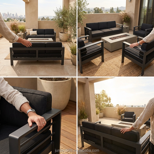 Ensemble <span class=keywords><strong>de</strong></span> canapés d'extérieur <span class=keywords><strong>de</strong></span> luxe moderne avec structure en aluminium gris et table brasero au propane, mobilier <span class=keywords><strong>de</strong></span> <span class=keywords><strong>jardin</strong></span> et <span class=keywords><strong>de</strong></span> terrasse, ensemble <span class=keywords><strong>de</strong></span> <span class=keywords><strong>salon</strong></span> d'extérieur - Product Image 5