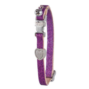 Collar para gato Trixie con purpurina morada, campana y etiqueta de corazón, talla 0 - Product Image 1
