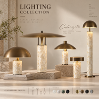 Lampe de table design contemporaine, corps en coquille de capiz fait main, lampe en fer bronze antique, luminaire personnalisé pour hôtel, villa, projet
