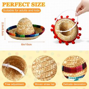 قبعة مكسيكية صغيرة من القش للحيوانات الأليفة بالجملة، عصابة رأس سومبريرو لتزيين حفلات عيد الميلاد - Product Image 3