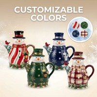 Tetera de Cerámica con Forma 3D de Muñeco de Nieve Navideño, Gorro Rojo, Bufanda, Árbol de Pino, Linterna, Regalo de Té Navideño, Decoración Personalizada al por Mayor