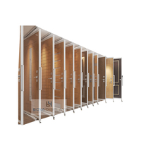 Présentoir moderne sur mesure en bois avec porte coulissante et rotative, étagères métalliques pour échantillons de carreaux de céramique et de pierre