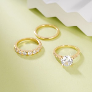 Set di 3 Anelli Geometrici Romantici ZhuQian in Ottone Placcato Oro/Argento con Zirconia Cubica Lucida per Donna - Product Image 5