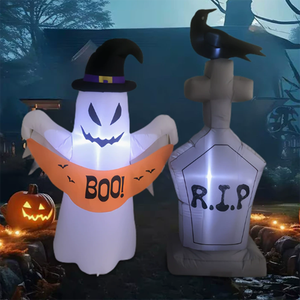 <span class=keywords><strong>Squelette</strong></span> gonflable de 1,8 m avec logo d'Halloween et LED sortant d'une pierre tombale, décoration de jardin pour rehausser l'ambiance effrayante des fêtes - Product Image 6