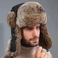 Gorro de Piel de Conejo Auténtica para Hombre, con Orejeras de Cuero Genuino, Cálido, Resistente al Viento, Estilo Ushanka, para Clima Frío, Venta al Por Mayor