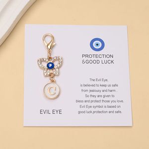 พวงกุญแจคาราไบเนอร์แบบวินเทจสลักอักษรภาษาอังกฤษ 26 ตัวอักษร พร้อมจี้ตาปีศาจนำโชค  โลหะผสมชุบทอง น้ำหนักเบา - Product Image 4