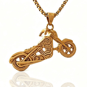 Stainless Steel Geometric <b>Motorcycle</b> Pendant <b>Retro</b> Punk Style Men's Charm Gift Jewelry with Square Pearl Chain - Product Image 2