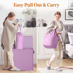 136L Purple <b>Large</b> Laundry <b>Baskets</b> Freestanding Laundry Hampers Collapsible Clothes Hamper with Reinforced Handles - Product Image 4