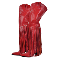 Bottes personnalisées à franges au-dessus du genou, à bout pointu, à talon épais, style cuissardes pour femme