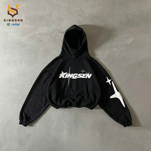 เสื้อฮู้ดดี้โอเวอร์ไซส์ผ้าวาฟเฟิลบุซับในสำหรับผู้ชาย สไตล์สตรีทแวร์ แจ็คเก็ตพร้อมโลโก้สั่งทำพิเศษ สีเทาวินเทจแบบดิสเทรส ซิปหน้า - Product Image 3