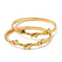 Bracelet jonc populaire en acier inoxydable plaqué or 18 carats avec zircon incrusté en forme de cœur, bijoux pour femmes, simple et inaltérable
