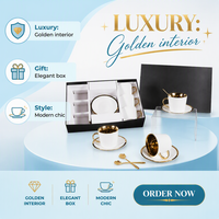 Set Cangkir Kopi dan Piring Porselen Putih Elegan dengan Pinggiran Emas, Cangkir Teh, Kotak Hadiah Hitam untuk Rumah, Hotel, Hadiah Pernikahan