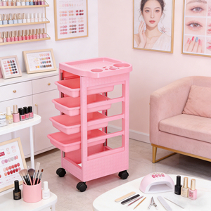 Chariot de salon mobile en plastique rose avec 4 roues, équipement de qualité pour barbier, chariot de transport en PP, utilisation à domicile pour la beauté - Product Image 3
